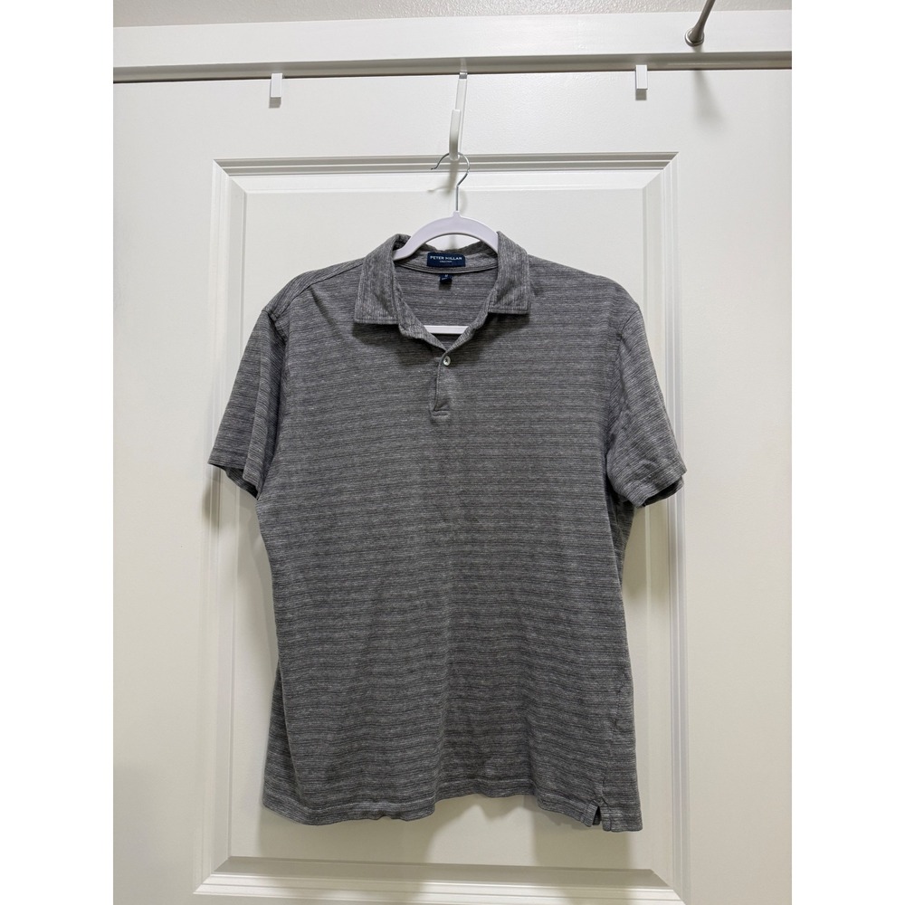 Peter Millar Collection Men Grey Heathered Stripe Short Sleeve Polo Shirt Size M